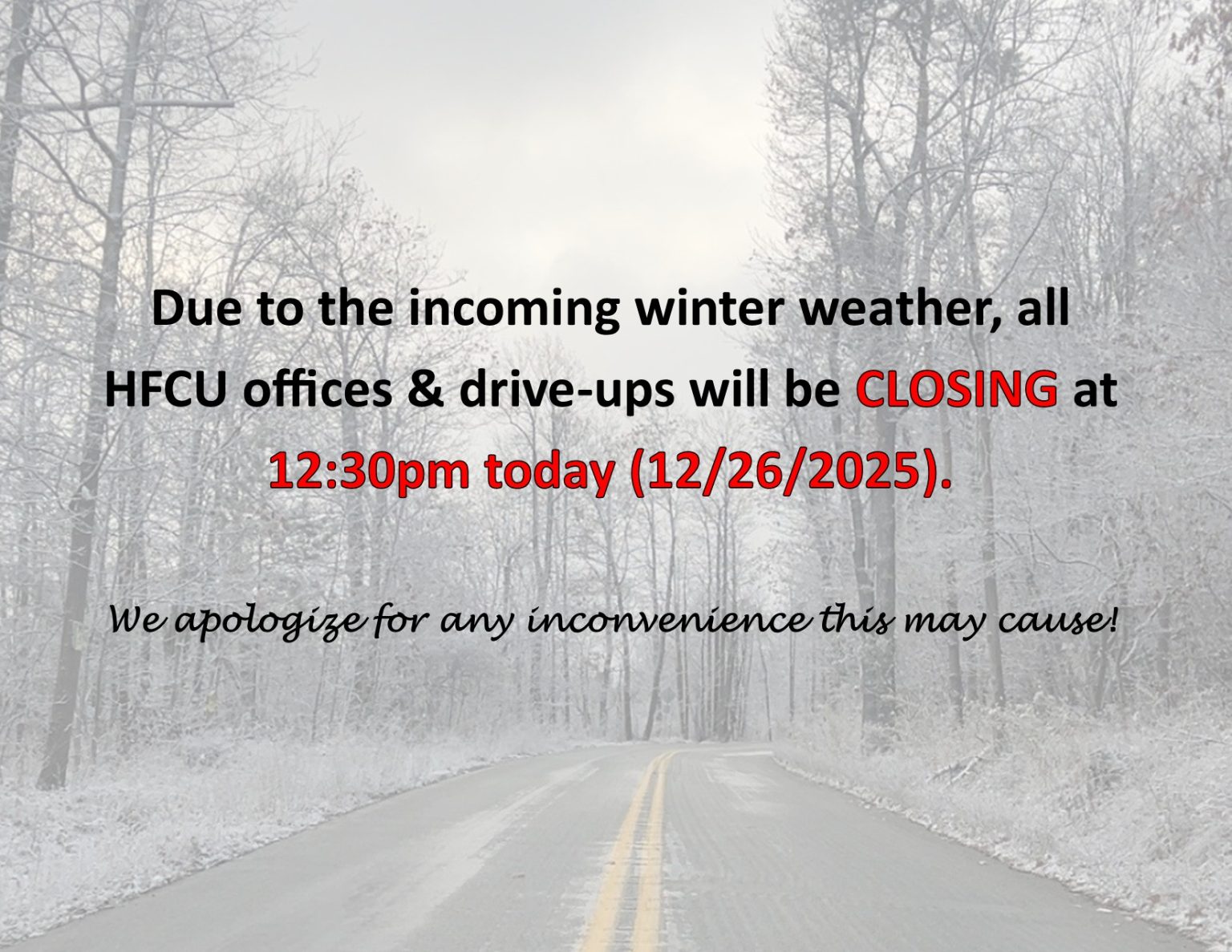 Early Closure 12.2025 - Healthcare First Credit Union